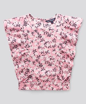 Pine Kids Flutter Sleeves Rayon Top Floral Print - Pink