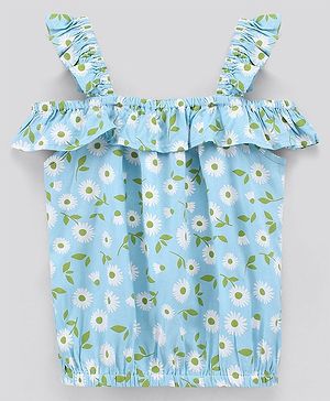 Pine Kids Sleeveless Rayon AOP Summer Top Floral Print - Blue
