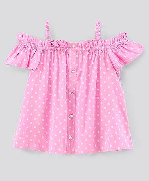Pine Kids Half Sleeves Off Shoulder Polka Print Top - Pink