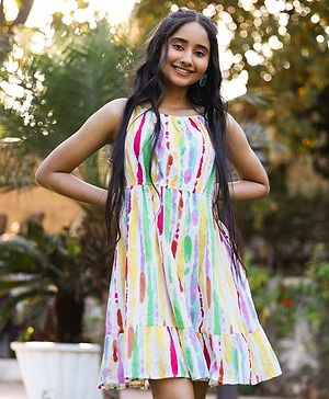 Pine Kids Sleeveless All Over Printed Frock - Multicolor