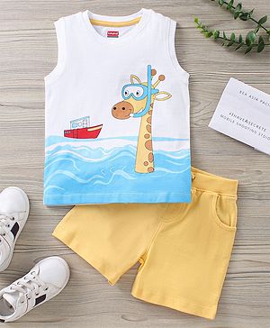 Babyhug Sleeveless Tee & Shorts Set Placement Print- Multicolor