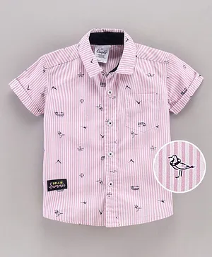 Simply Half Sleeves Shirt Bird Print - Pink