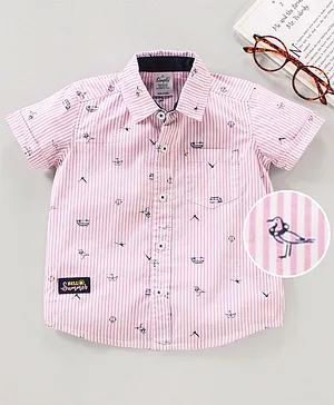 Simply Half Sleeves Shirt Striped & Multi Print - Pink