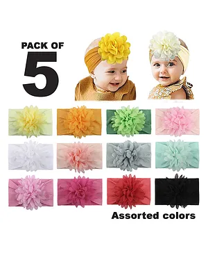 Syga Nylon Flower Stretchy Hairband Pack Of 5 (Colour May Vary)
