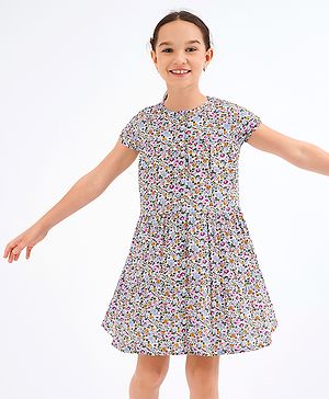 Primo Gino Half Sleeves Frock Floral Print - Blue