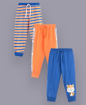 Babyhug Full Length Cotton Lounge Pants Pack of 3 - Blue Orange White