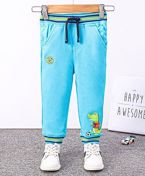 Babyhug Knit Full Length Lounge Pant Dino Print - Blue