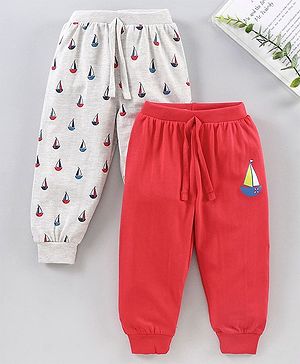 Babyhug Full Length Lounge Pants Boat Print Pack of 2 - Grey Red