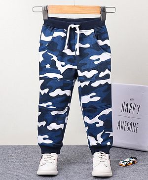 Babyhug Full Length Knit Ribbed Waist Lounge Pants - Blue