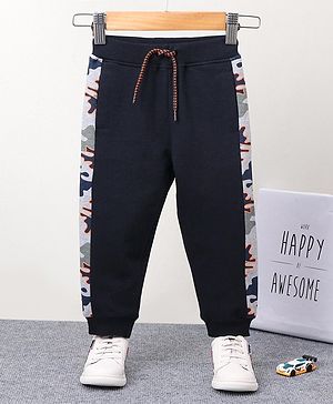 Babyhug Full Length Knit Ribbed Waist Lounge Pants - Navy Blue