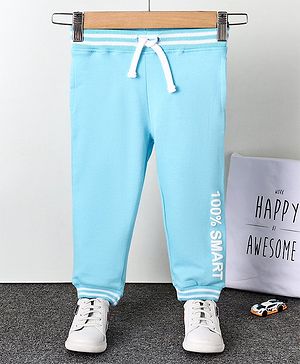 Babyhug Full Length Ribbed Waist Knit Lounge Pant HD Print - Blue