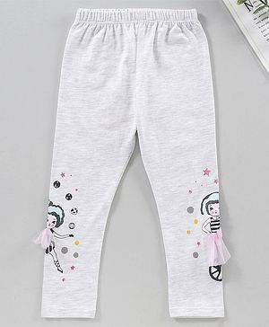 Babyhug Full Length Knit Lycra with Stretch Leggings Printed - Grey