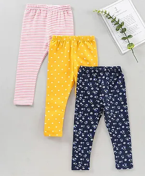 Babyhug Full Length Knit Lycra with Stretch Leggings Printed Pack of 3 - Pink Yellow Blue