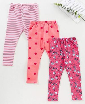 Babyhug Full Length Knit Lycra with Stretch Leggings Printed Pack of 3 - Multicolour