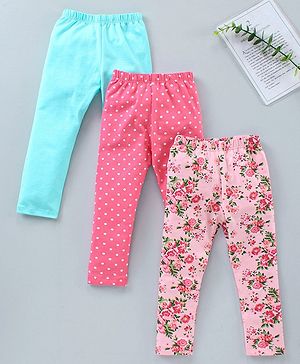 Babyhug Full Length Knit Lycra With Stretch Leggings Floral Print Pack of 3 - Multicolor