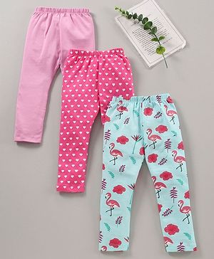 Babyhug Knit Lycra Full Length Heart Printed Legging Pack Of 3 - Multicolour