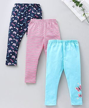 Babyhug Full Length Knit Lycra with Stretch Leggings Striped - Blue Pink