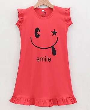 CHICKLETS Short Sleeves Smile Print Nighty - Tomato Red