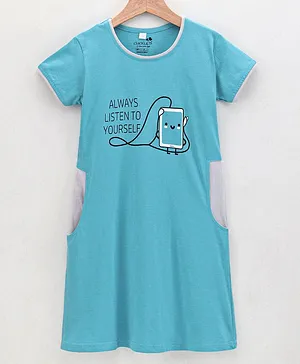 CHICKLETS Short Sleeves Quote Print Nighty - Blue