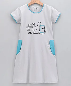 CHICKLETS Short Sleeves Quote Print Nighty - Grey