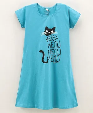 CHICKLETS Short Sleeves Cat Print Nighty - Blue