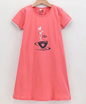 CHICKLETS Short Sleeves Coffee Cup Print Nighty - Tomato Red