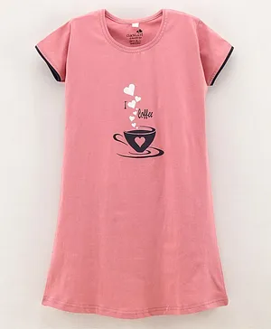 CHICKLETS Short Sleeves Coffee Cup Print Nighty - Pink