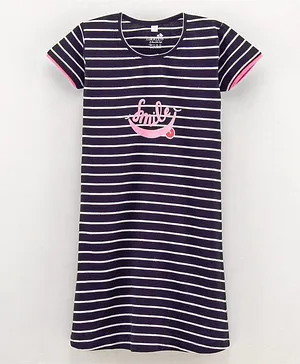 CHICKLETS Short Sleeves Striped Nighty - Navy Blue