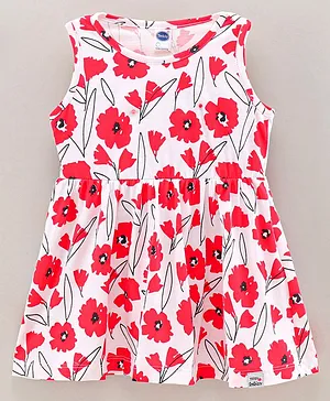 Teddy Sleeveless Frock Ice Floral Print - Red