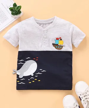 Babyhug Half Sleeves Cotton T-Shirt With Shorts Multi Print - Multicolor