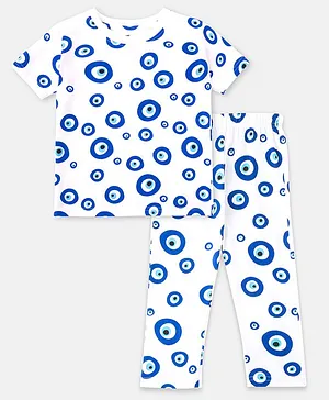 Cuddles for Cubs Half Sleeves Evil Eye Design Night Suit - White