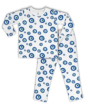 Cuddles for Cubs Half Sleeves Blue Eye Print Night Suit - White