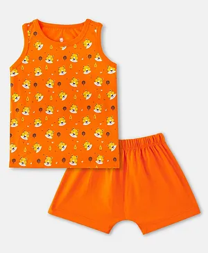 Cuddles for Cubs Sleeveless Tiger Print Tee And Solid Shorts Set - Orange