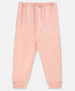Cuddles for Cubs Full Length Activecub Text Print Joggers - Peach
