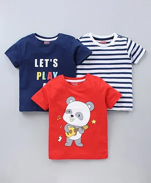 Babyhug Half Sleeves T-Shirts Multi Print Pack Of 3 - Blue White Red