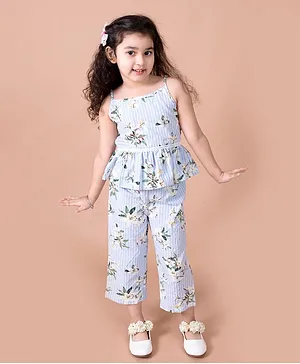 Pspeaches Sleeveless Floral Print Top With Pants - Blue