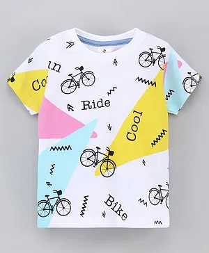 Ollypop Half Sleeves T-Shirt Bicycle Print - White