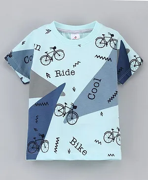 Ollypop Half Sleeves T-Shirt Bicycle Print - Blue
