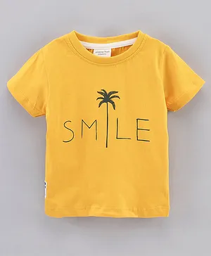 Ollypop Half Sleeves T-Shirt Text Print - Yellow