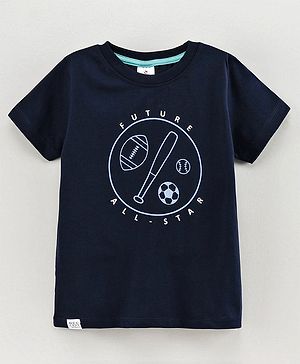 Ollypop Half Sleeves T-Shirt Text Print - Navy