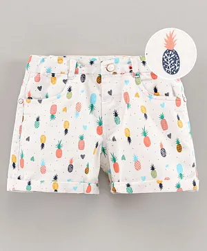 Simply Knee Length Shorts Pineapple Print - White