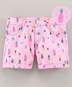 Simply Knee Length Shorts Pineapple Print - Pink