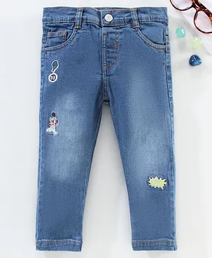 ToffyHouse Full Length Denim Jeans With Teddy Embroidery - Blue
