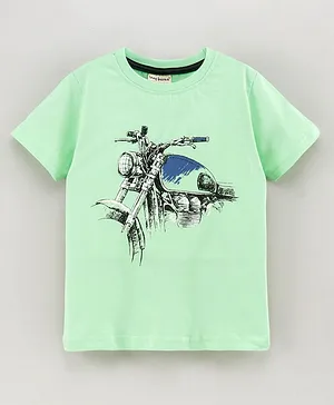 Lazy Bones Half Sleeves T-Shirt Motorbike Print - Green