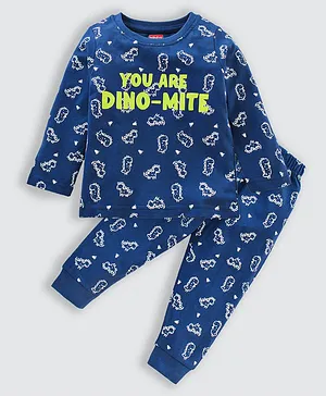Babyhug Full Sleeves Night Suit Dino Print - Navy