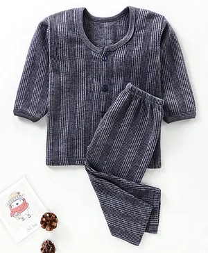 Tiny Bugs Full Sleeves Striped Thermal Set - Grey