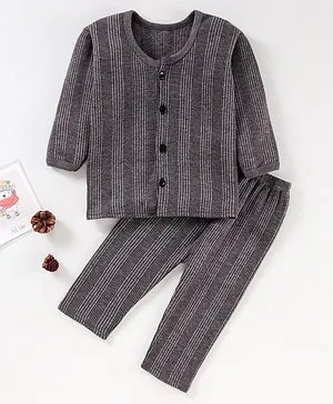 Tiny Bugs Full Sleeves Striped Thermal Set - Grey