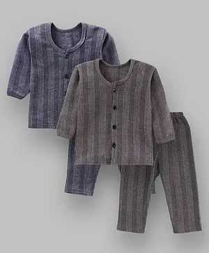 Tiny Bugs Pack Of 2 Full Sleeves Striped Thermal Sets - Grey & Brown