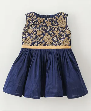 The Kidshop Floral Embroidered Sleeveless Dress - Navy Blue