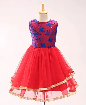 The KidShop Sleeveless Embroidered Detail Classy Dress - Red